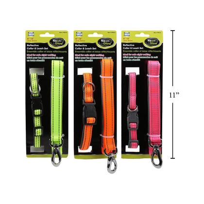 Reflective Dog Collar and Leash Set for Daily Outdoor Walking Training Hiking, 8"-14", Random Color
