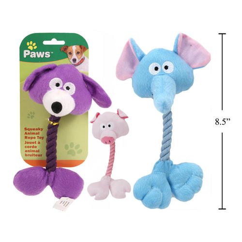 Animal Rope Toy, Blue Elephant/Purple Dog/Pink Pig, 1 Randomized Style