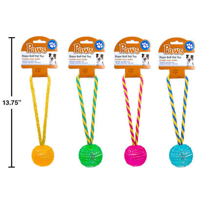9.5" Teeth Cleaning Rope Ball Chew Training Pet Toy, 1 Randomized Color Per Pack - Paws