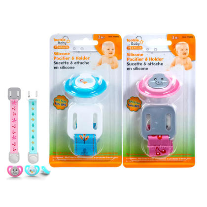 Silicone Pacifier with Holder Set, 1 randomized color per pack