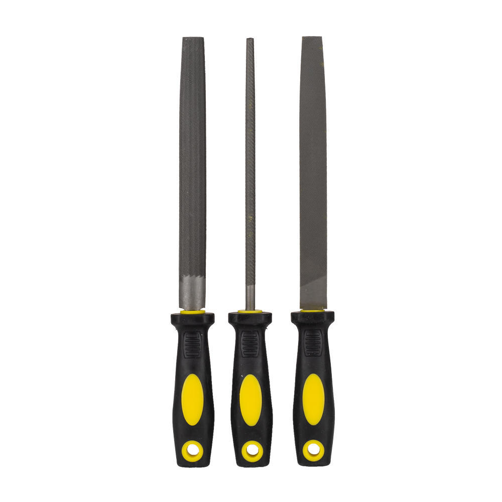 8" High Carbon Steel Double Cut Files Set with Double Color TPR Handle, 3 Pcs/Set