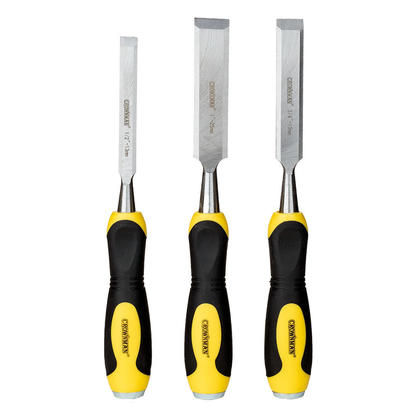 Wooden Chisel Set with Double Color TPR Handle, Woodworking Tool Kit, 3 Pieces