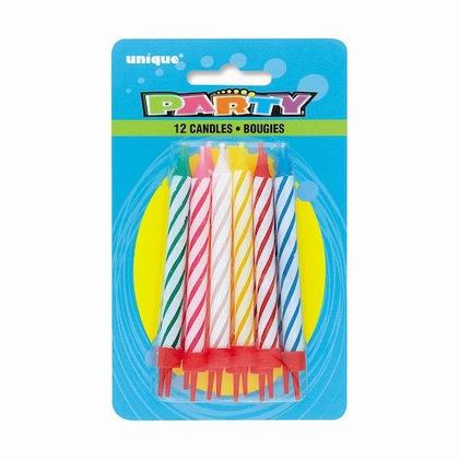 Spiral Birthday Candles With Holders Assorted Color 12Pcs