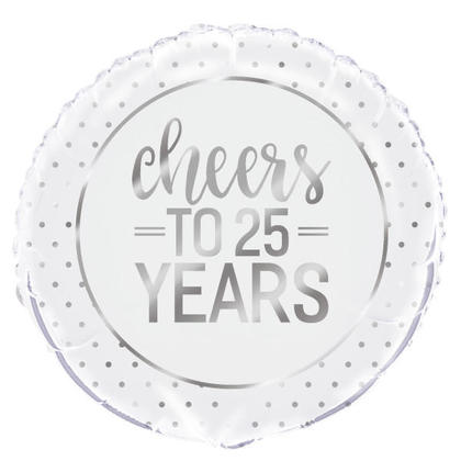 Ballon en aluminium rond argent cheers à 25 ans 18 "1pcs