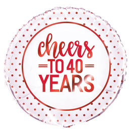 LVU 72601 Wedding Party Supplies Red Cheers to 40 Years Round Foil Balloon 18 1Pcs
