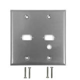 WP 209 SS Audio Video Wall Plates Double Gang 2 Port DB9 size cutout 1 x 3 8 inch hole Stainless Steel Wall Plate