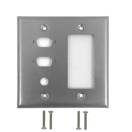WP 208 SS Audio Video Wall Plates Double Gang 2 Port DB9 size cutout 1 x 3 8 inch hole 1 x Decora Stainless Steel Wall Plate