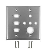 WP 207 SS Audio Video Wall Plates Double Gang 3 Port DB9 size cutout 4 x 3 8 inch hole 1 x XLR Stainless Steel Wall Plate