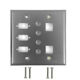 WP 206 SS Audio Video Wall Plates Double Gang 3 Port DB9 size cutout 4 x 3 8 inch hole 2 x Keystone Stainless Steel Wall Plat