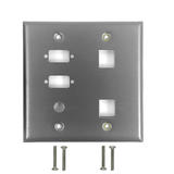 WP 204 SS Audio Video Wall Plates Double Gang 2 Port DB9 size cutout 1 x 3 8 inch hole 2 x Keystone Stainless Steel Wall Plat
