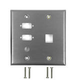 WP 201 SS Audio Video Wall Plates Double Gang 2 Port DB9 size cutout 1 x 3 8 inch hole 1 x Keystone Stainless Steel Wall Plat