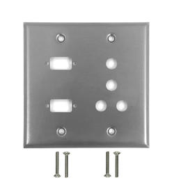WP 200 SS Audio Video Wall Plates Double Gang 2 Port DB9 size cutout 4 x 3 8 inch hole Stainless Steel Wall Plate