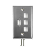 WP 102 SS Audio Video Wall Plates 1 Port DB9 size cutout 3 x Keystone Stainless Steel Wall Plate