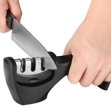 3-Stage Knife Sharpener Stainless Steel Black 1Pc