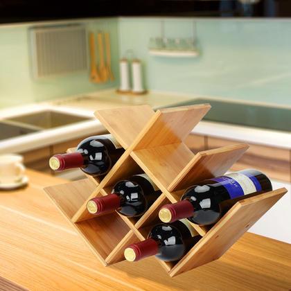Tabletop Wine Rack Storage Organizer Butterfly Shaped 8-bottles Natural Bamboo - SortWise®