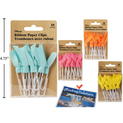 O.Wks 10pc 50mm Ribbon Paper Clips , 4 colours available, 1 randomized colour per package
