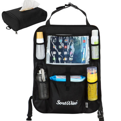 Car Seat Organizer Backseat Protector Storage With Clear Ipad Tablet Holder - SortWise®