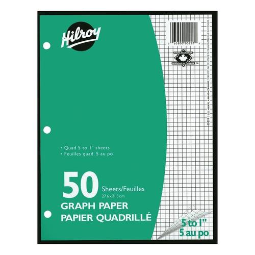 Hilroy® Quadruled Loose Leaf graph Sheets,107/8 x 83/8”, 3 hole