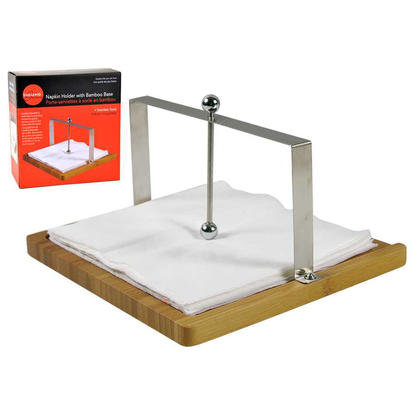 Stainless Steel Napkin Holder With Bamboo Base 7.5"x7"x3.7" 1Pc