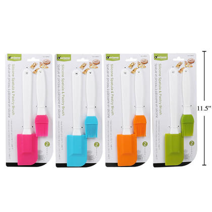 Silicone Spatula Pastry Brush 2Pcs/Pack, 1 Randomized Color Per Pack Between 4 Colors