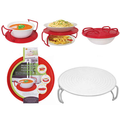 3 in 1 Microwave Tray Multi-functional Plate Stacker, 1 Randomized Color Per Pack Between 2 Colors