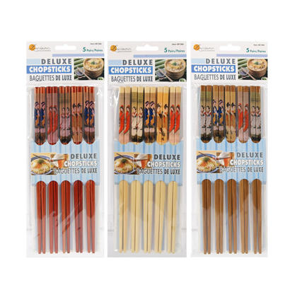 Chopstick Set 5-Pair 9.5"L, 1 Randomized Color Per Pack Between 3 Colors