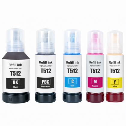 Compatible T512 Ink Bottle Combo BK/PBK/C/M/Y for Epson® Printers