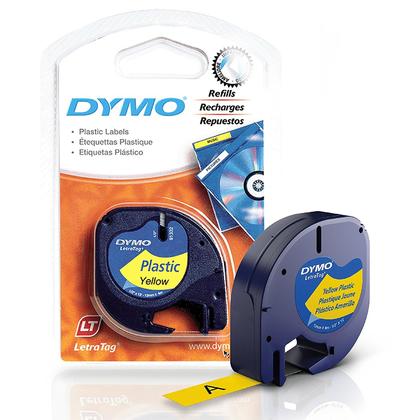 DYMO 91332 LetraTag Original Plastic Tape Cassette, 12mm X 4m (1/2" x 13') , Black on Yellow