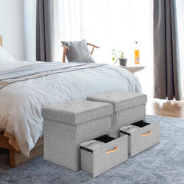 SortWise SW FSO D42 Storage Boxes Baskets Folding Storage Ottoman with One Drawer Foot Rest Stool Grey 17 x 16 5 x 16 5 SortW