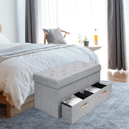 SortWise SW FSO D84 Storage Boxes Baskets Folding Storage Ottoman with Two Drawer Foot Rest Stool Grey SortWise