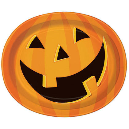 Happy Halloween Smiling Pumpkin Oval Paper Plates for Home Party Decor, 8Pcs/Pack