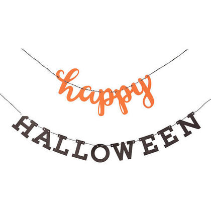 Orange and Black Script Happy Halloween Banner for Home Party Decor, 7ft, 2Pcs/Pack