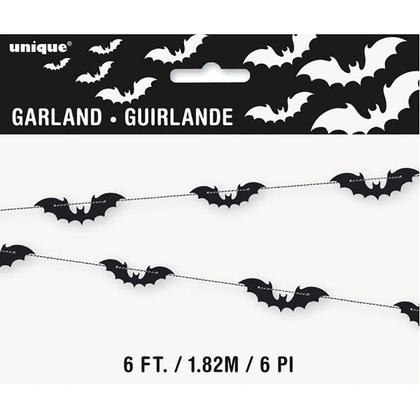 Happy Halloween Hanging Black Bat Garland for Home Party Decor, 6 ft. 1Pcs