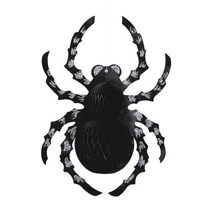 14" Glitter Spider Halloween Creepy Hanging Decoration, Black