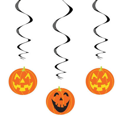 26" Pumpkin Halloween Swirl Hanging Decorations, 3 Pieces