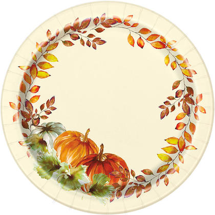 Thanksgiving Watercolor Pumpkins Fall Paper Plates, 7", 8Pcs/Pack