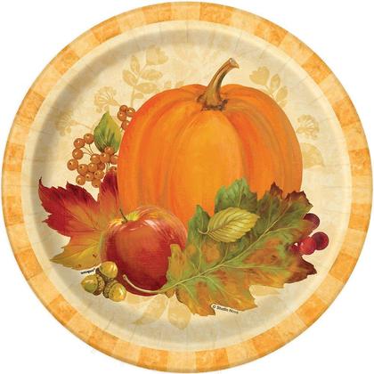 Thanksgiving Pumpkin Harvest Fall Paper Dinner Plates, 9", 8Pcs/Pack