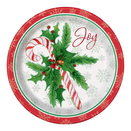 Candy Cane Christmas Paper Dinner Plates for Home Party Decor, 9 inch, 8ct