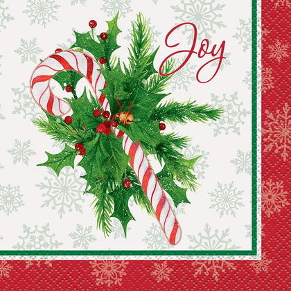 Candy Cane Christmas Paper Beverage Napkins for Home Party Decor, 16ct