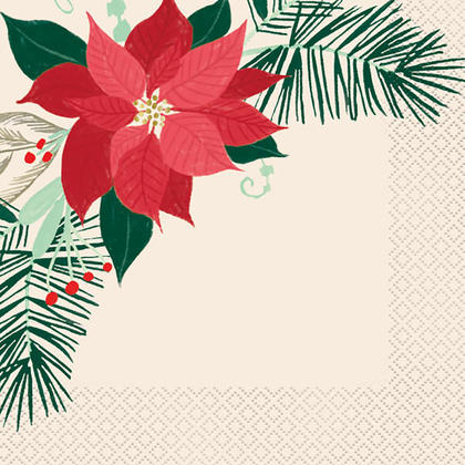 Serviettes à lunch en papier poinsettia rouge et or pour la décoration de votre maison, 16ct