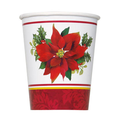 Gobelets en papier de fête du poinsettia houx pour la décoration intérieure, 9 oz, 8ct