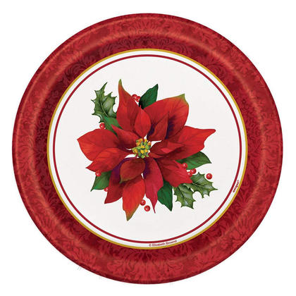 Holly assiettes en papier dessert poinsettia Noël vacances pour la décoration, 7 pouces, 8ct