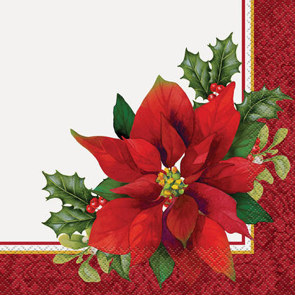 Holly poinsettia papier de Noël serviettes de table pour la décoration du parti à la maison, 16ct