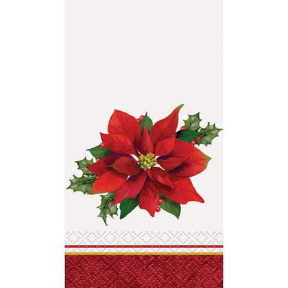 Holly Poinsettia Christmas Holiday Paper Guest Napkins for Home Party Decor, 16ct