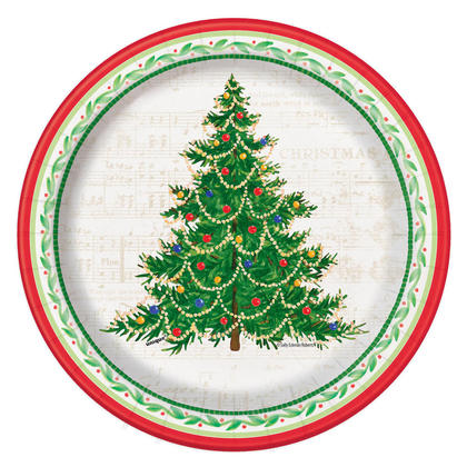 Classic Christmas Tree Party Paper Plate for Holiday Home Decor, 7 inch, 8ct