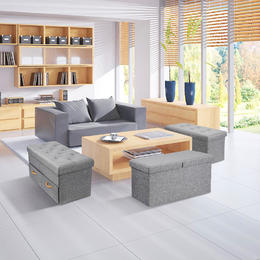 SortWise SW FSO B6 1 Storage Boxes Baskets Folding Storage Ottoman Foot Rest Stool Poly Linen Organizer Grey 30 x 15 x 15 Sor