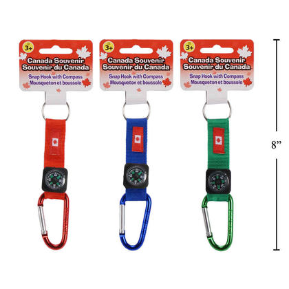 Canada Carabiner Keychain w/Compass, 1 Randomized Color Per Pack