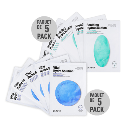 Dr. Jart+ Mask Combo Set 10,  Deep Hydration Mask 5Pcs & Soothing Hydra Solution Mask 5Pcs