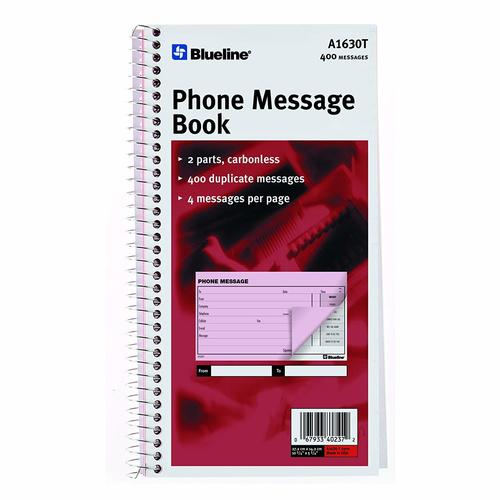 Blueline® Telephone Message Book Spiral Binding 400 Messages