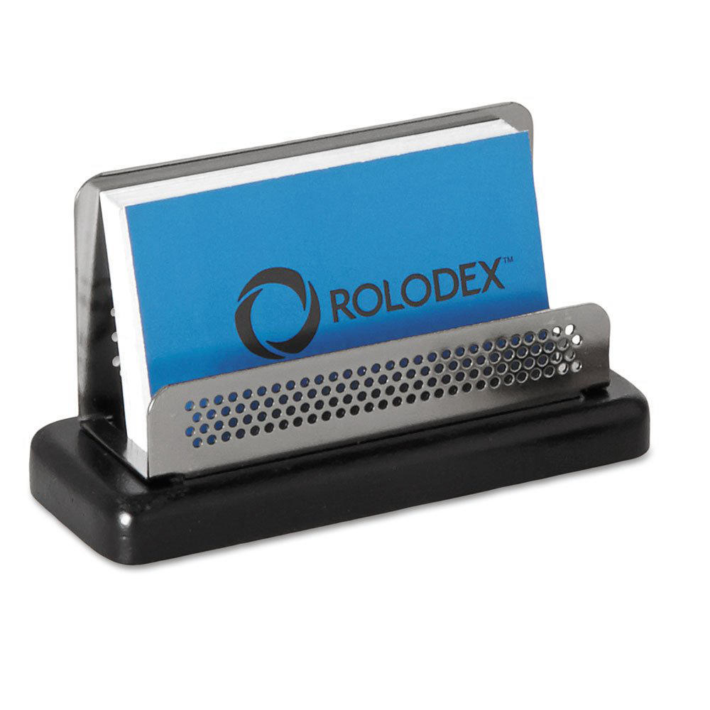 Rolodex® Distinctions™ Wood Base Business Card Holder, Black/Metal